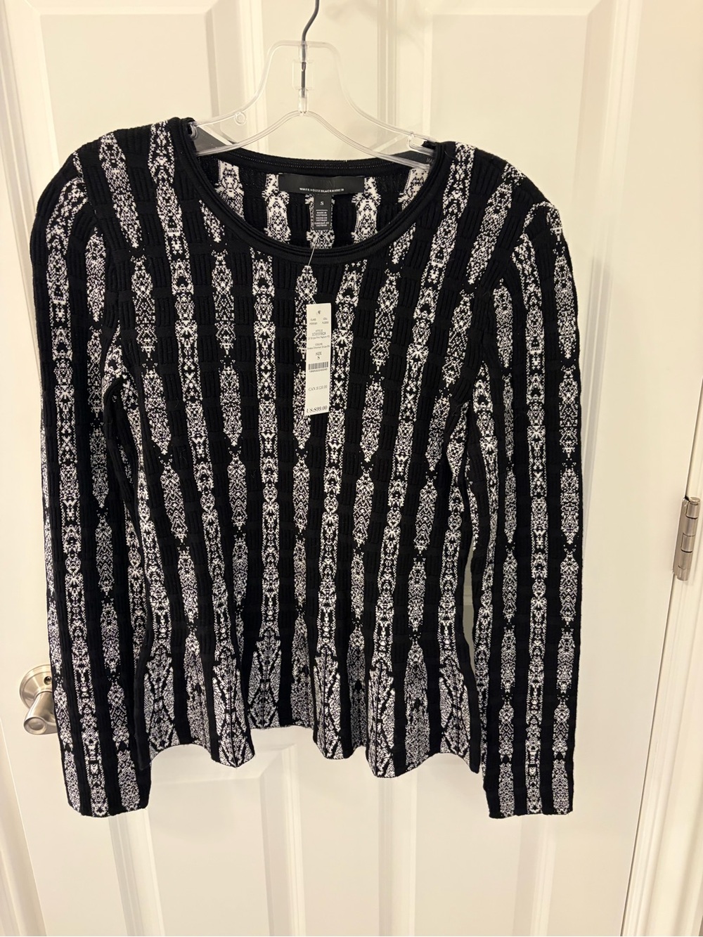 White House Black Market Black and White Striped Pattern Long Sleeve sweater